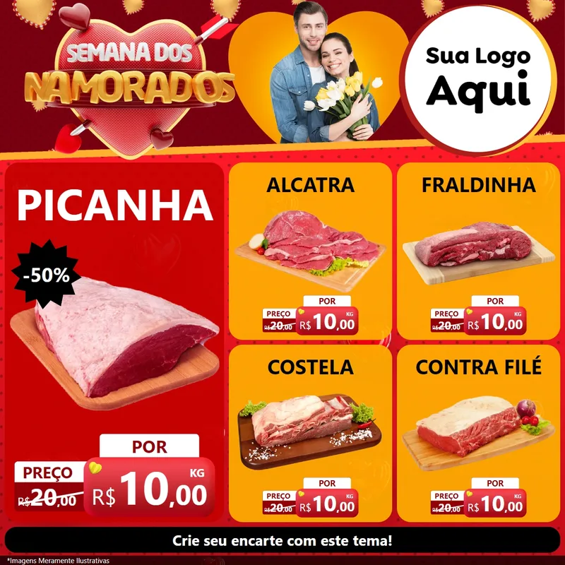 Modelo de Rede Social para Feed Facebook com o tema Semana dos Namorados para Açougue