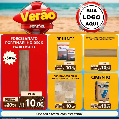 Modelo de Rede Social para Feed Facebook com o tema Verão Imbatível para Pisos e revestimentos
