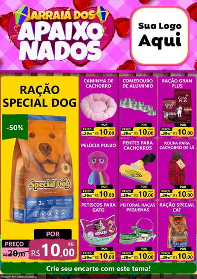Modelo de Encarte para Encarte A4 Vertical com o tema Arraiá dos Apaixonados para Pet Shop