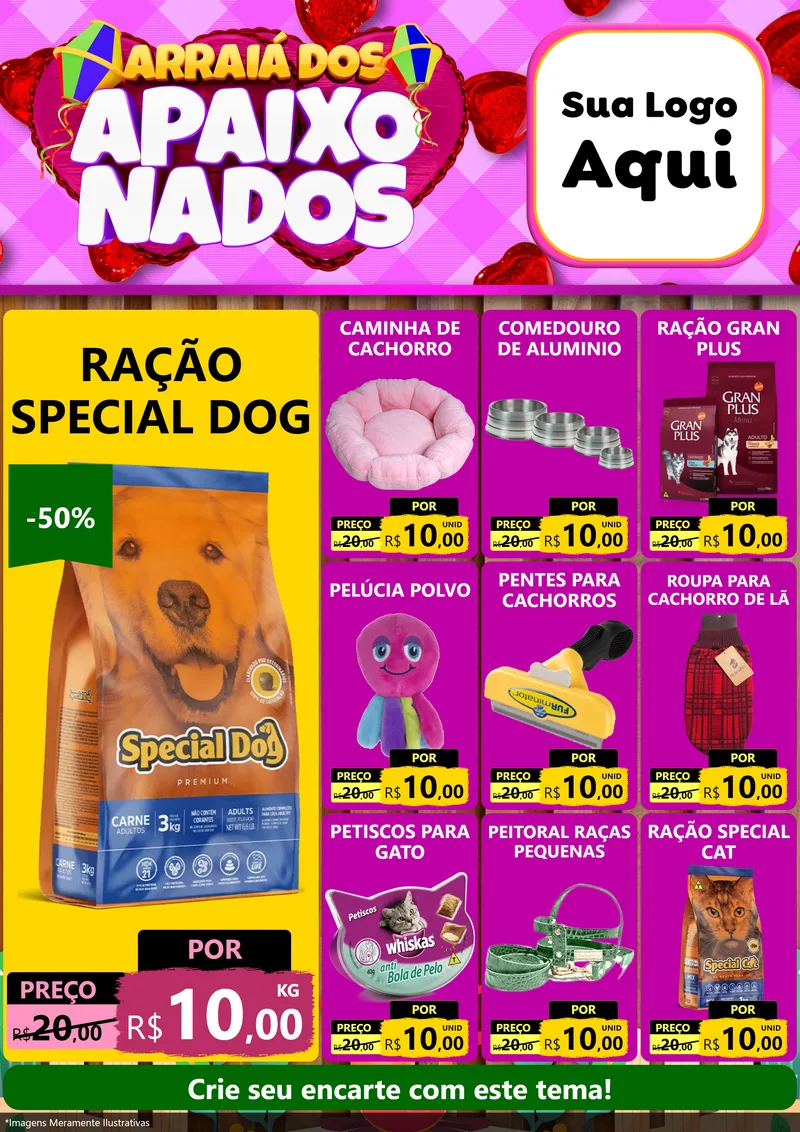Modelo de Encarte para Encarte A4 Vertical com o tema Arraiá dos Apaixonados para Pet Shop