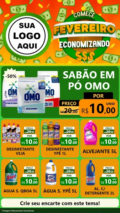 Modelo de Rede Social para Stories com o tema Comece Fevereiro Economizando para Produtos de Limpeza