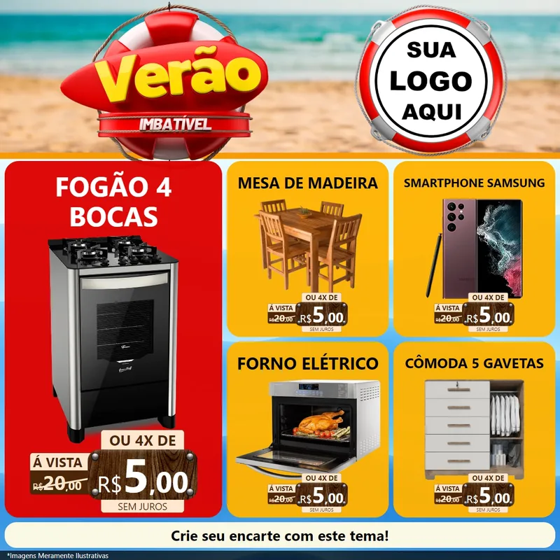 Modelo de Rede Social para Feed Facebook com o tema Verão Imbatível para Móveis e Eletro