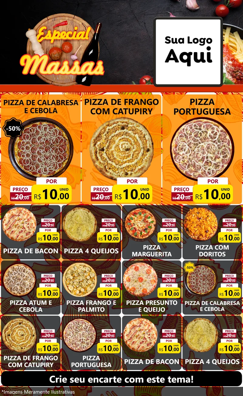 Modelo de Encarte para Encarte Grande com o tema Especial Massas para Pizzaria