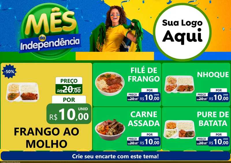 Modelo de Encarte para Encarte A4 Horizontal com o tema Mês da Independência para Restaurante