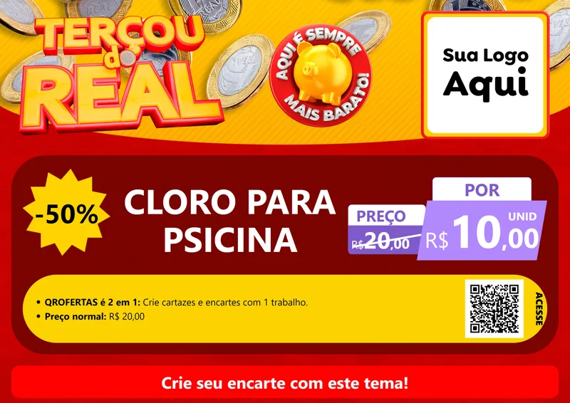 Modelo de Cartaz para Cartaz A4 Horizontal com o tema Terçou do Real para Produtos para Piscina