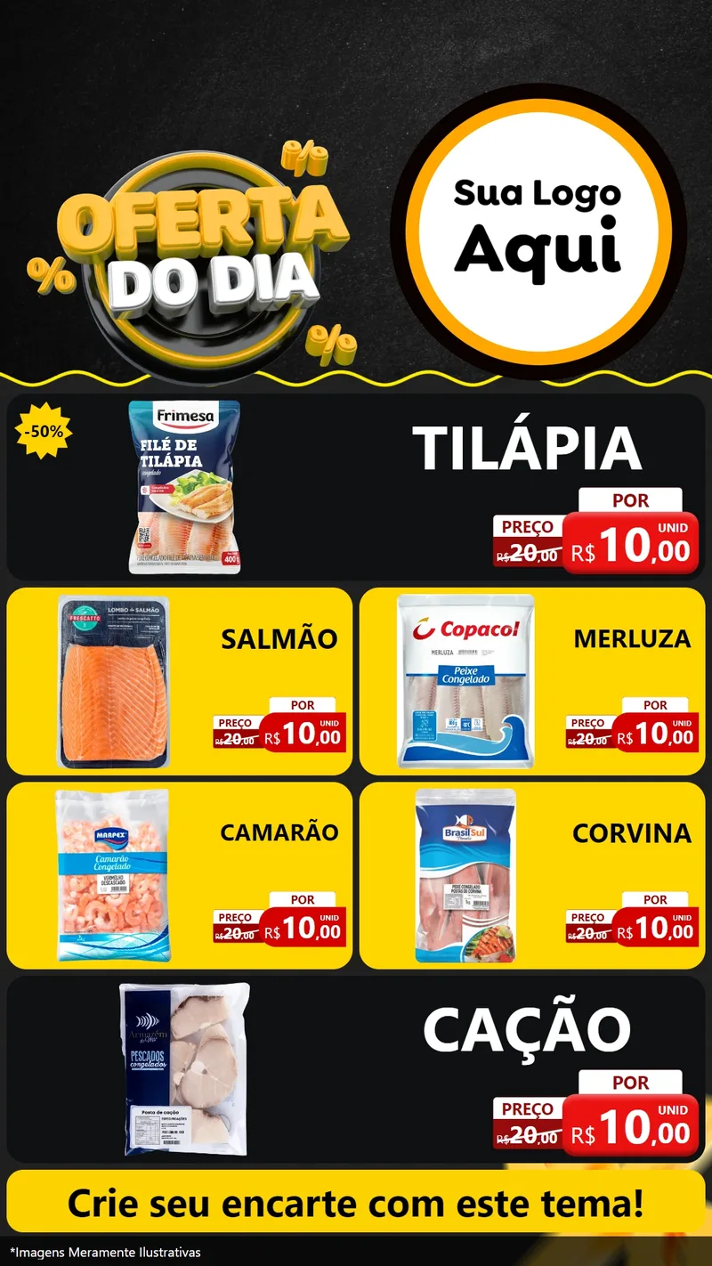 Modelo de TV para TV Vertical com o tema Oferta Do Dia para Peixaria