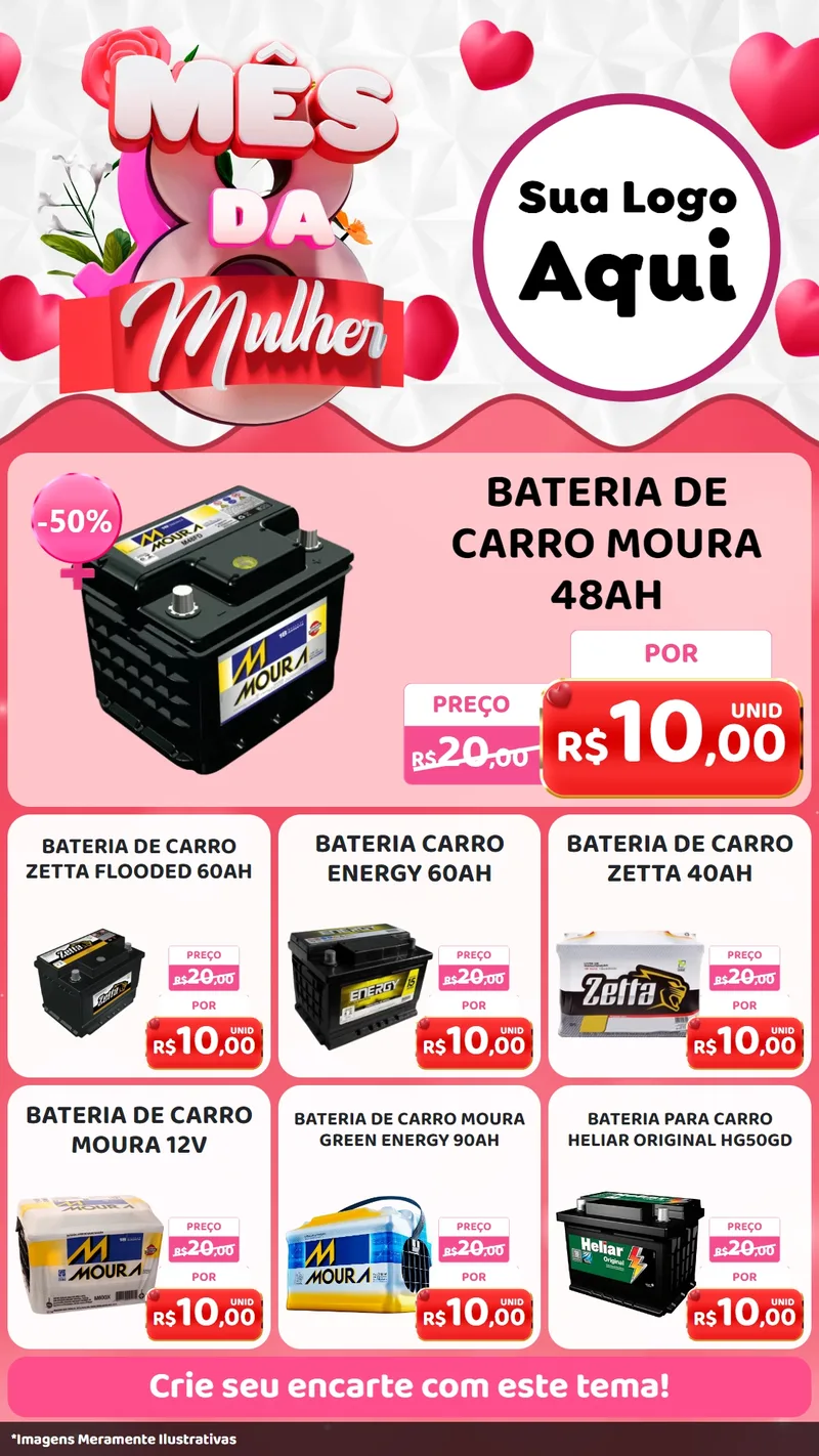 Modelo de Rede Social para Stories com o tema Mês da Mulher para Baterias Elétricas