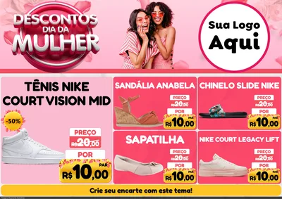 Modelo de Encarte para Encarte A4 Horizontal com o tema Descontos Dia da Mulher para Calçados