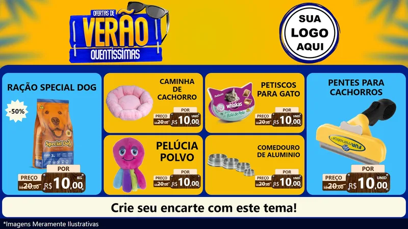 Modelo de TV para TV Horizontal com o tema Ofertas de Verão Quentíssimas para Pet Shop