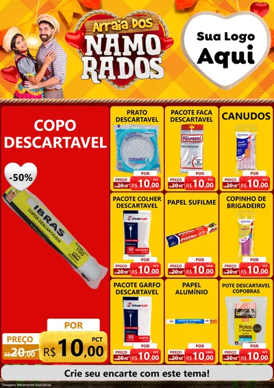 Modelo de Encarte para Encarte A4 Vertical com o tema Arraiá dos Namorados para Embalagens