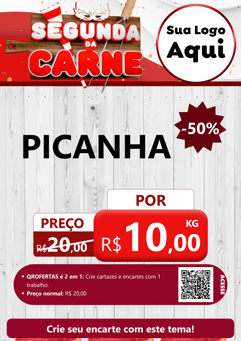 Modelo de Cartaz para Cartaz A4 Vertical com o tema Segunda da Carne - Carnaval para Açougue