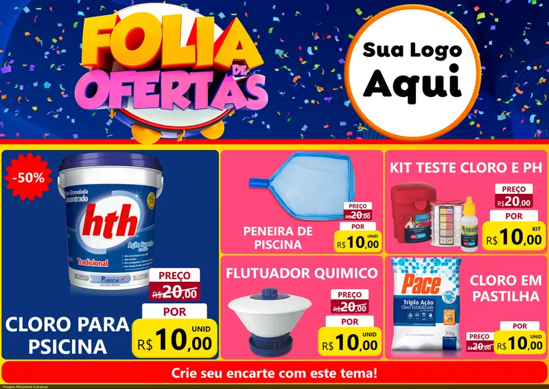 Modelo de Encarte para Encarte A4 Horizontal com o tema Folia de Ofertas para Produtos para Piscina
