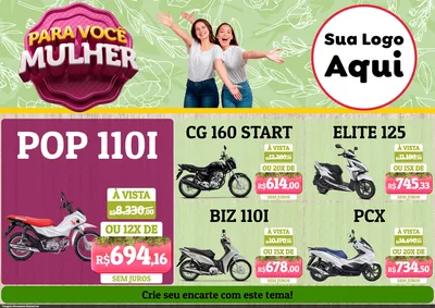 Modelo de Encarte para Encarte A4 Horizontal com o tema Para Você Mulher para Concessionaria de Motos