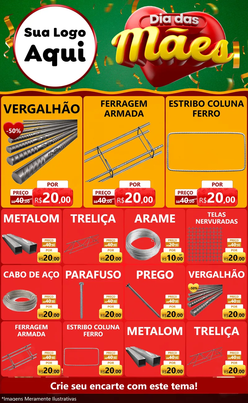 Modelo de Encarte para Encarte Grande com o tema Dia das Mães para Ferragens