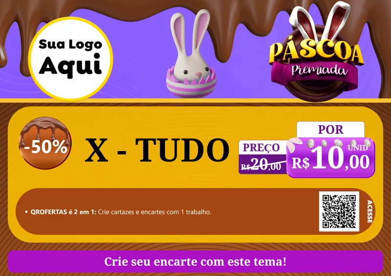 Modelo de Cartaz para Cartaz A4 Horizontal com o tema Páscoa Premiada para Hamburgueria