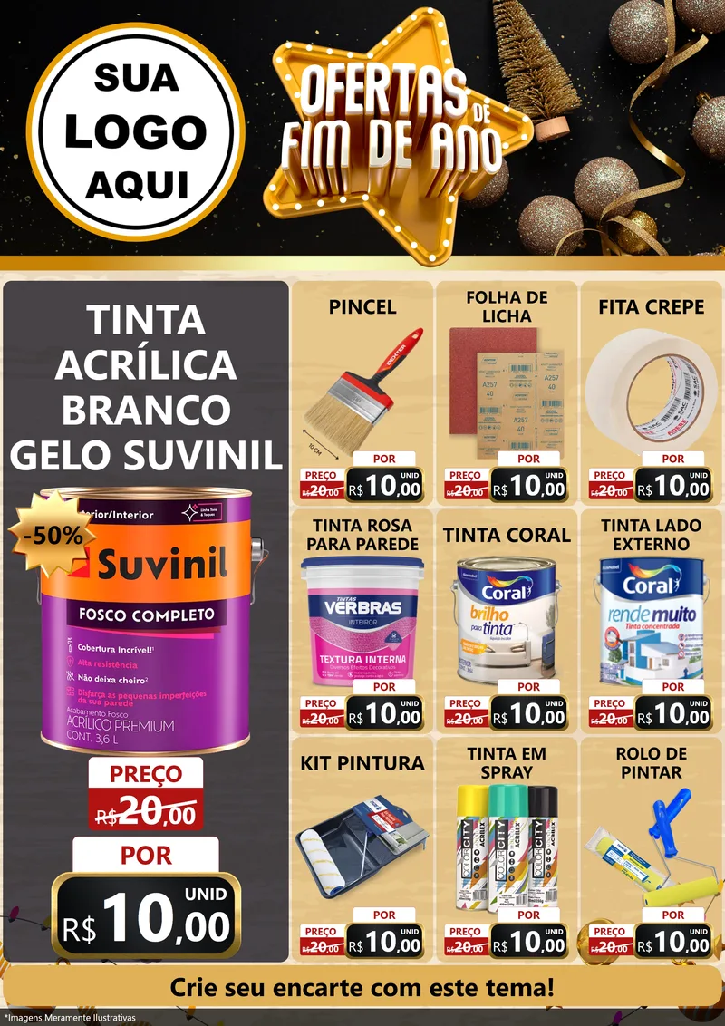 Modelo de Encarte para Encarte A4 Vertical com o tema Ofertas de Fim de Ano para Tintas e Ferramentas