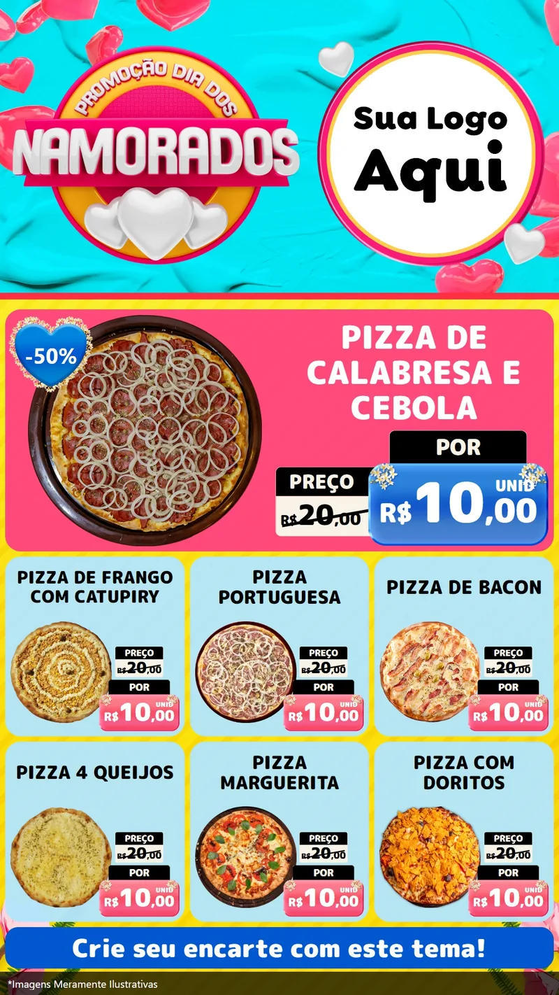 Modelo de Rede Social para Stories com o tema Promoção Dia dos Namorados para Pizzaria