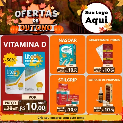 Modelo de Rede Social para Feed Facebook com o tema Ofertas de Outono para Farmácia