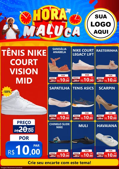 Modelo de Encarte para Encarte A4 Vertical com o tema Hora Maluca para Calçados