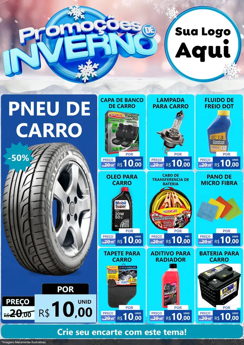 Modelo de Encarte para Encarte A4 Vertical com o tema Promoções de Inverno para Auto peças