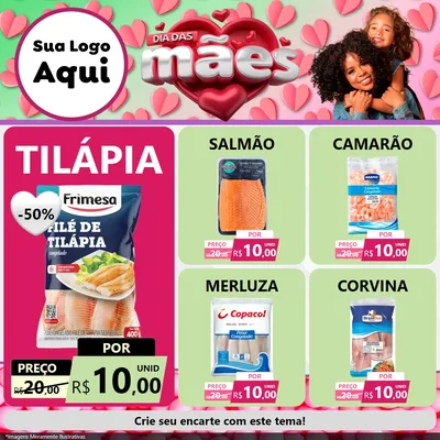 Modelo de Rede Social para Feed Facebook com o tema Dia das Mães para Peixaria