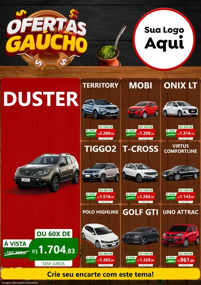 Modelo de Encarte para Encarte A4 Vertical com o tema Ofertas Dia do Gaúcho para Concessionaria de Carros
