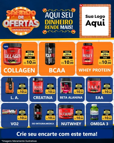Modelo de Rede Social para Feed Instagram com o tema Sábado de Ofertas Imperdíveis para Suplementos alimentares