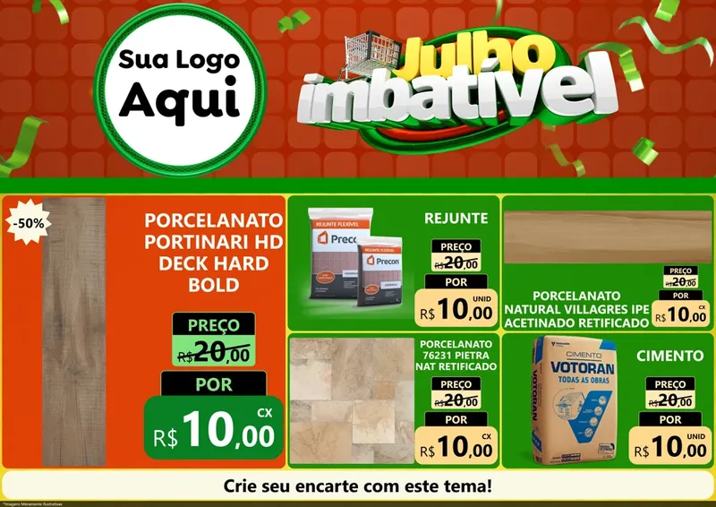 Modelo de Encarte para Encarte A4 Horizontal com o tema Julho Imbatível para Pisos e revestimentos
