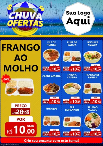 Modelo de Encarte para Encarte A4 Vertical com o tema Chuva de Ofertas para Restaurante