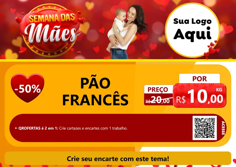 Modelo de Cartaz para Cartaz A4 Horizontal com o tema Semana das Mães para Padaria