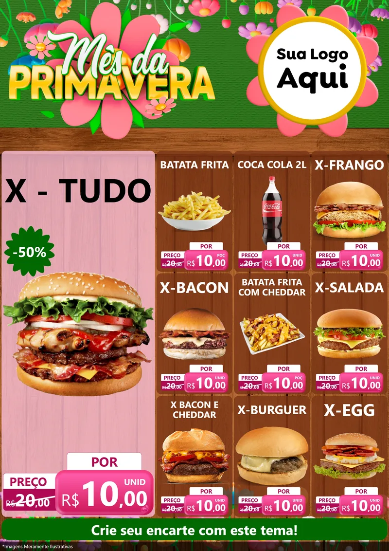 Modelo de Encarte para Encarte A4 Vertical com o tema Mês da Primavera para Hamburgueria