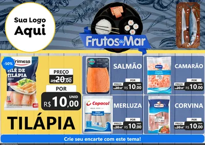 Modelo de Encarte para Encarte A4 Horizontal com o tema Frutos do Mar para Peixaria