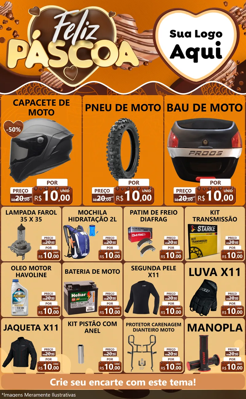 Modelo de Encarte para Encarte Grande com o tema Feliz Páscoa para Moto peças