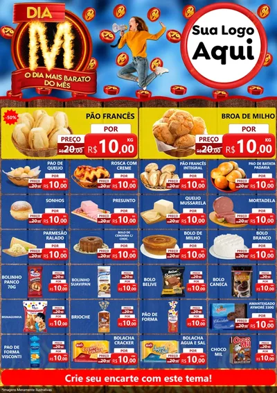 Modelo de Encarte para Encarte A4 Vertical com o tema Dia M - O Dia Mais Barato Do Mês para Padaria