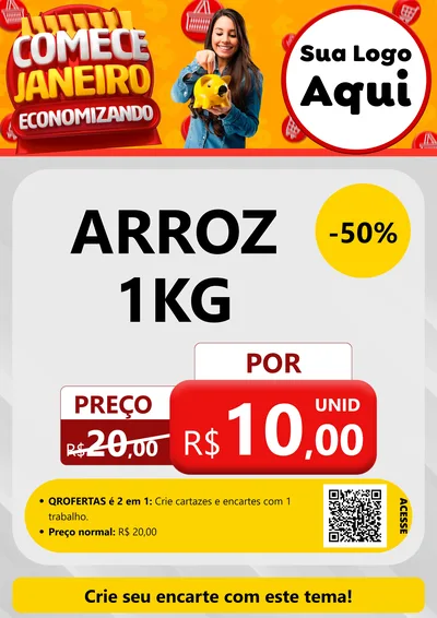 Modelo de Cartaz para Cartaz A4 Vertical com o tema Comece Janeiro Economizando para Supermercado