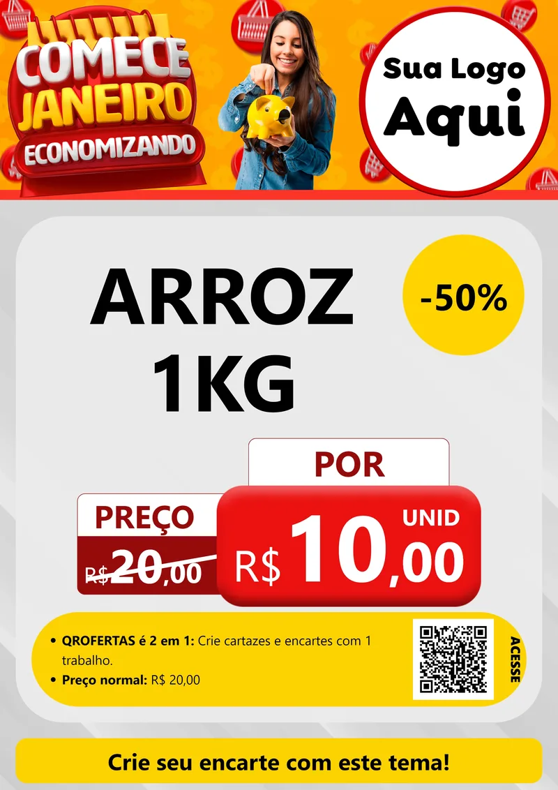 Modelo de Cartaz para Cartaz A4 Vertical com o tema Comece Janeiro Economizando para Supermercado