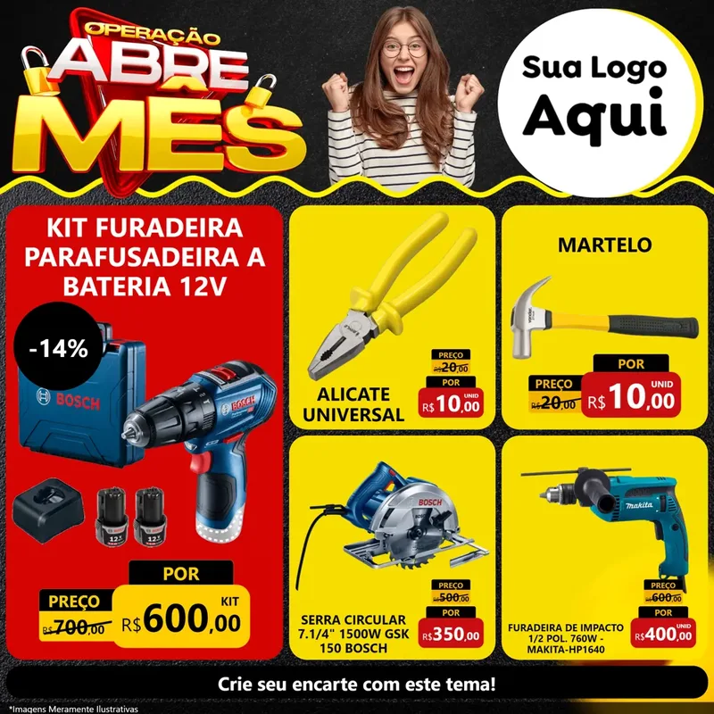 Modelo de Rede Social para Feed Facebook com o tema Operação Abre Mês para Maquinas e Ferramentas
