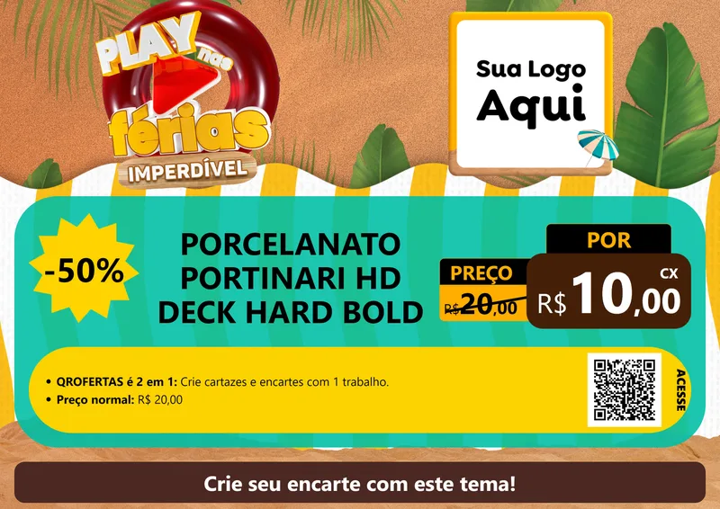 Modelo de Cartaz para Cartaz A4 Horizontal com o tema Play Nas Férias Imperdível para Pisos e revestimentos