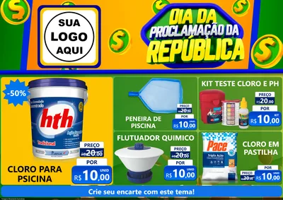 Modelo de Encarte para Encarte A4 Horizontal com o tema Dia Da Proclamação da República para Produtos para Piscina