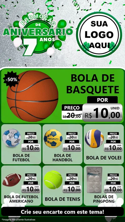 Modelo de Rede Social para Stories com o tema Promoção de Aniversário - 7 Anos para Artigos Esportivos