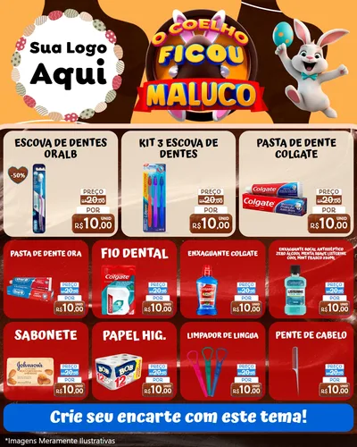 Modelo de Rede Social para Feed Instagram com o tema O Coelho Ficou Maluco - Páscoa para Higiene Pessoal