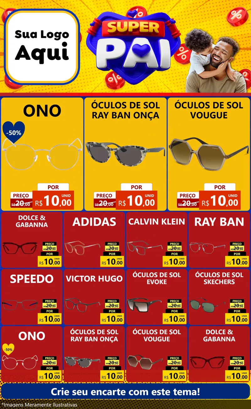 Modelo de Encarte para Encarte Grande com o tema Super Pai para Óticas