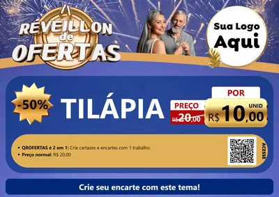 Modelo de Cartaz para Cartaz A4 Horizontal com o tema Réveillon de Ofertas para Peixaria
