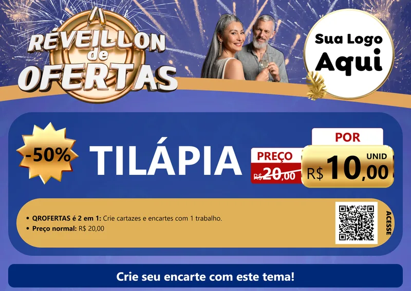 Modelo de Cartaz para Cartaz A4 Horizontal com o tema Réveillon de Ofertas para Peixaria