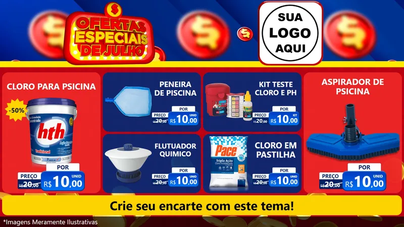 Modelo de TV para TV Horizontal com o tema Ofertas Especiais de Julho para Produtos para Piscina