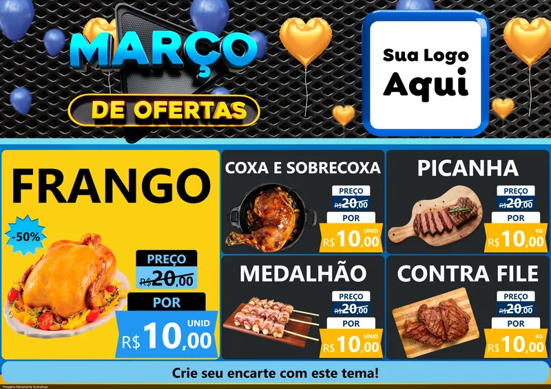 Modelo de Encarte para Encarte A4 Horizontal com o tema Março de Ofertas para Assados