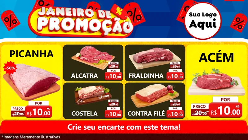 Modelo de TV para TV Horizontal com o tema Janeiro de Promoção para Açougue