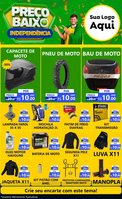 Modelo de Encarte para Encarte Grande com o tema Preço Baixo de Independência para Moto peças