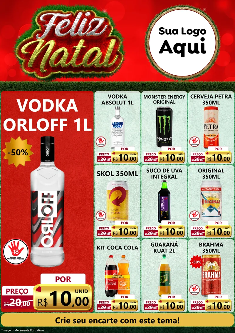 Modelo de Encarte para Encarte A4 Vertical com o tema Feliz Natal para Distribuidora de bebidas