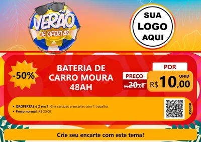 Modelo de Cartaz para Cartaz A4 Horizontal com o tema Verão de Ofertas para Baterias Elétricas